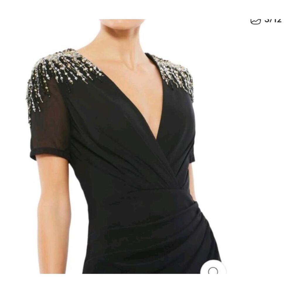 Ieena For Mac Duggal Beaded Sequin Embellished Shoulder Black Maxi Dress 12 NWOT - Picture 6 of 6
